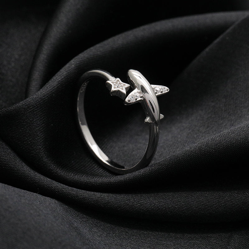 Fashion Zircon Open Airplane Pentagram Ring Adjustable Jewelry for Women 925 Sterling Silver Ring Women Party