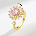 Hot Sale Fashion Rotating Ring Cubic Zirconia Sunflower Anxiety Open Adjustable Spining Fidget Ring for Women Girls Jewelry Gift