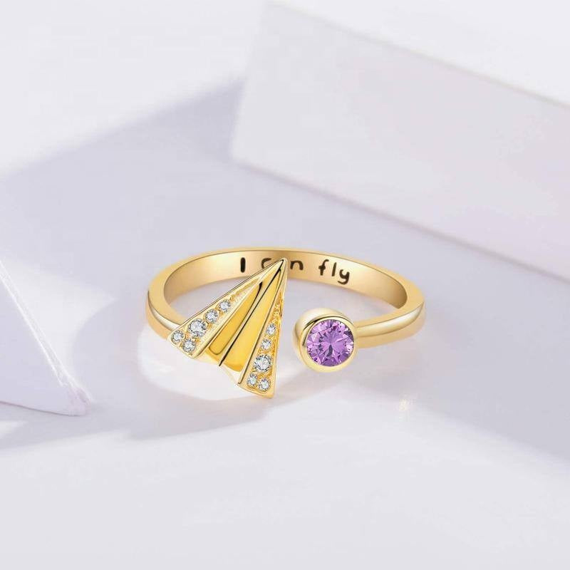 Fine Inspirational Jewelry 925 Sterling Silver Gold Plated Birthstone Airplane Aircraft Open Ring