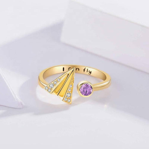 Fine Inspirational Jewelry 925 Sterling Silver Gold Plated Birthstone Airplane Aircraft Open Ring