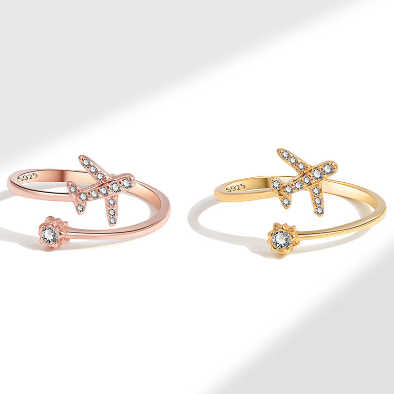Daidan Girls Rings Jewelry Cute Cz 925 Silver Adjustable Gold Plated Airplane Rings