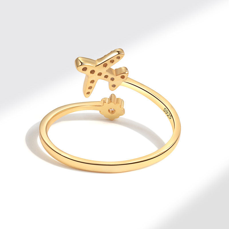 Daidan Girls Rings Jewelry Cute Cz 925 Silver Adjustable Gold Plated Airplane Rings