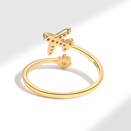 Daidan Girls Rings Jewelry Cute Cz 925 Silver Adjustable Gold Plated Airplane Rings