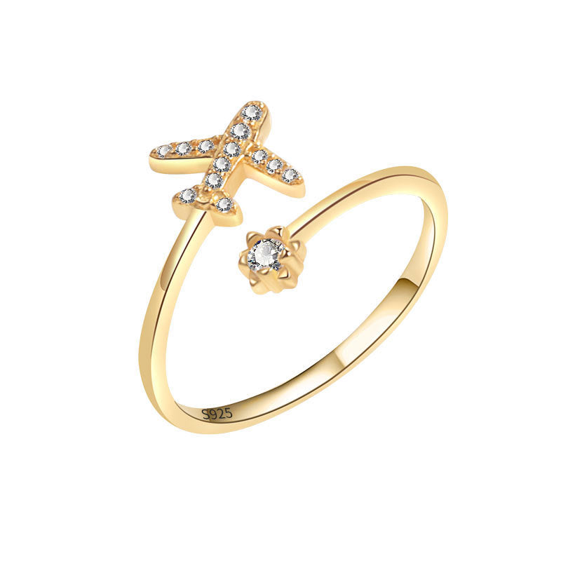 Daidan Girls Rings Jewelry Cute Cz 925 Silver Adjustable Gold Plated Airplane Rings