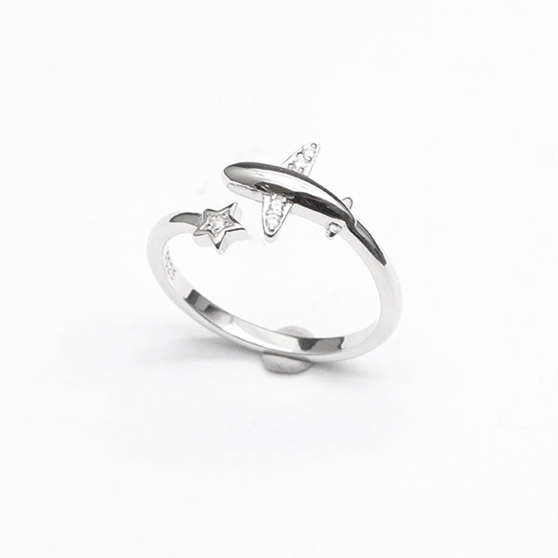 Fashion Zircon Open Airplane Pentagram Ring Adjustable Jewelry for Women 925 Sterling Silver Ring Women Party