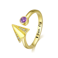 Fine Inspirational Jewelry 925 Sterling Silver Gold Plated Birthstone Airplane Aircraft Open Ring