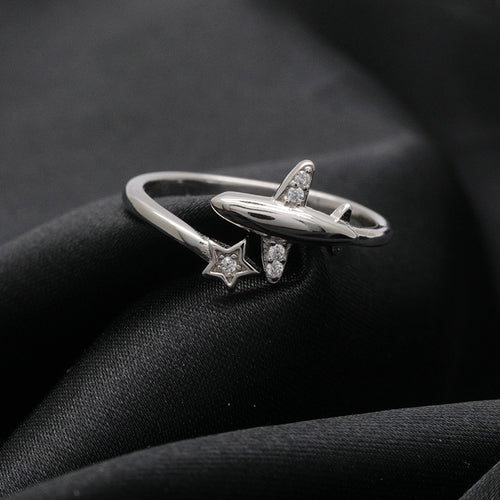 Fashion Zircon Open Airplane Pentagram Ring Adjustable Jewelry for Women 925 Sterling Silver Ring Women Party